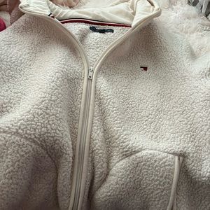 Tommy Hilfiger white fuzzy jacket!! Size XL